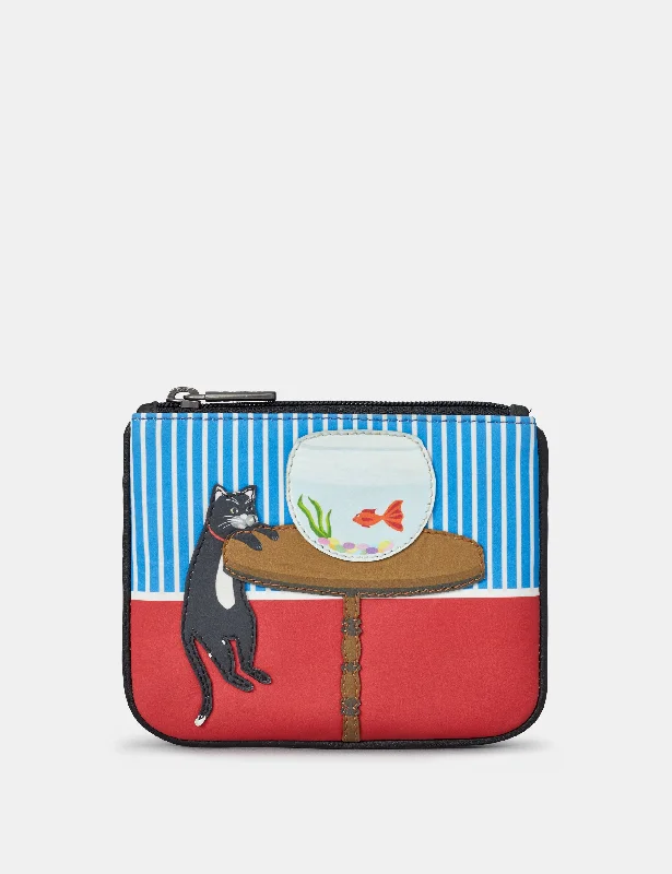 Cat And Fish Zip Top Leather Purse