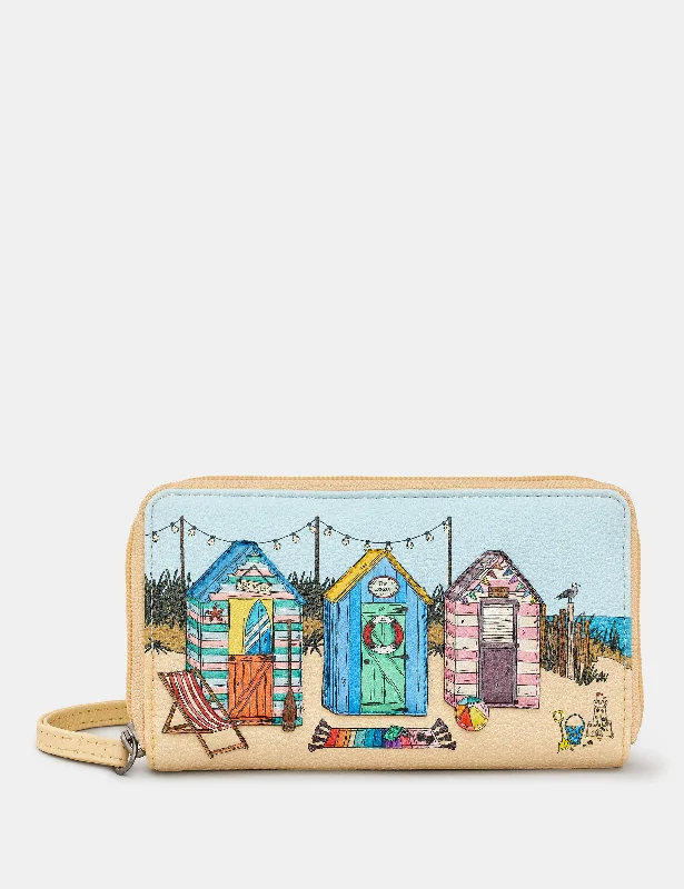 Seaside Memories Zip Around Leather Purse With Wrist Strap