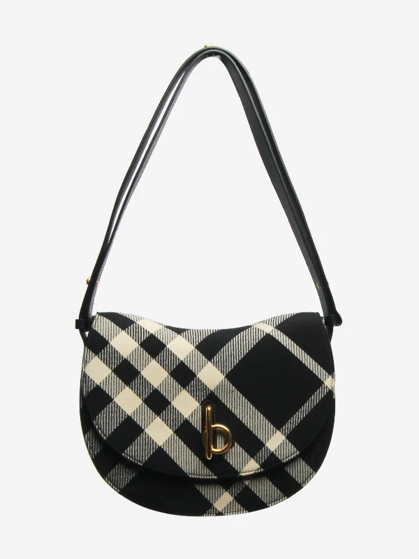 Black jacquard-woven check shoulder bag