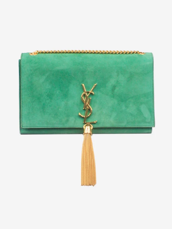 Green suede Kate tassel shoulder bag