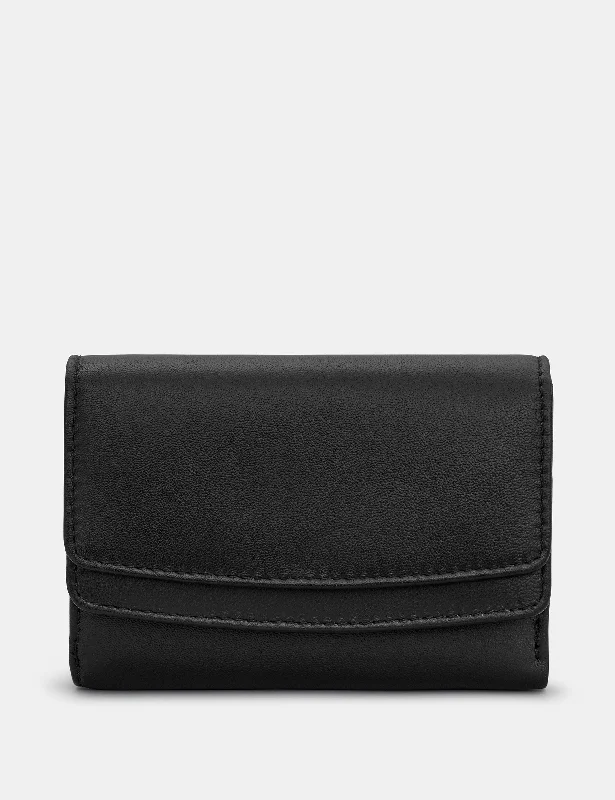 Black Leather Double Flap Over Purse