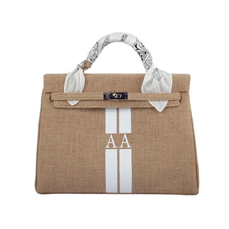 24H Kelly Style Jute Handbag with Initials