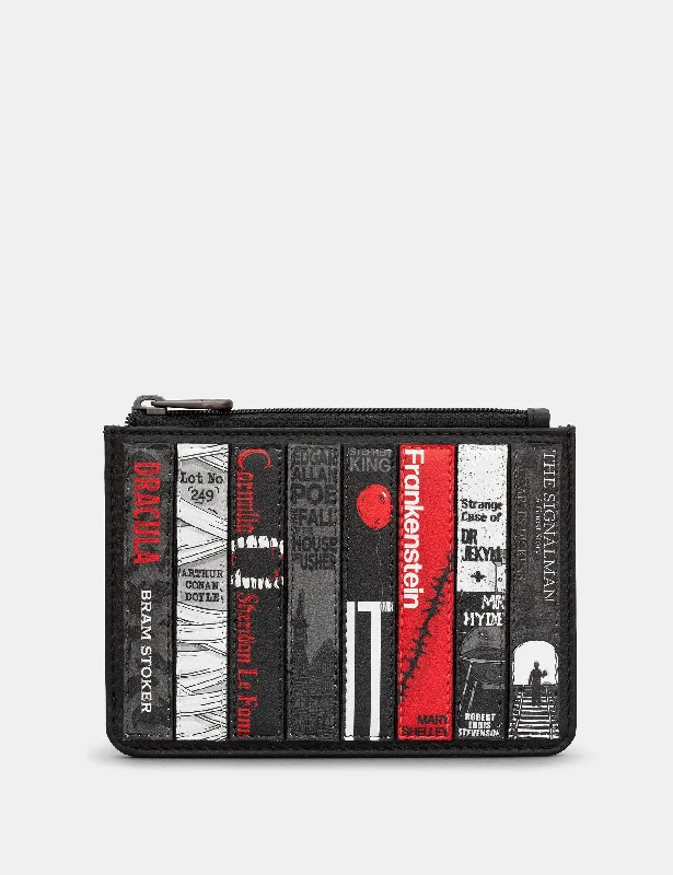 Horror Bookworm Zip Top Black Leather Purse