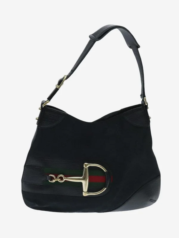 Black GG Canvas Web Sherry Line Horsebit shoulder bag