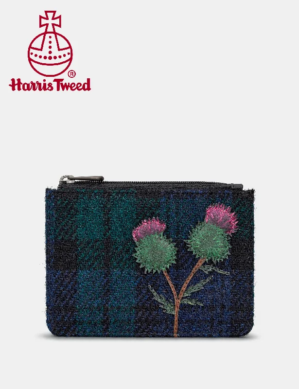 Highland Thistle Harris Tweed & Black Leather Zip Top Purse