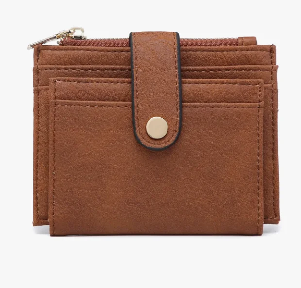 Jen and Co Brown Sam Mini Snap Card Wallet