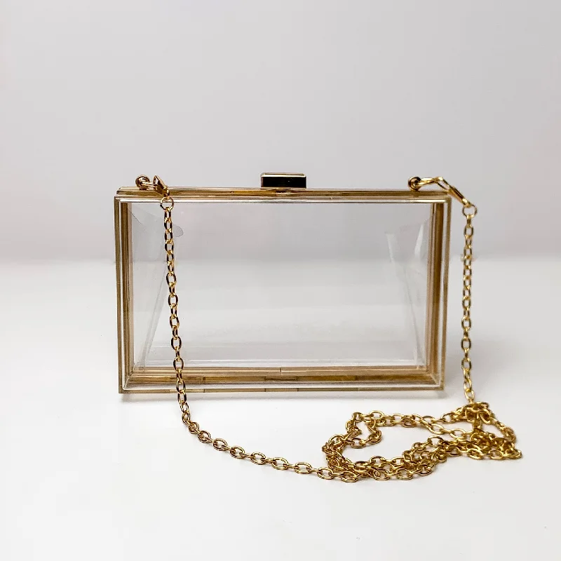 Clear Rectangle Crossbody Purse with Gold Chain Strap