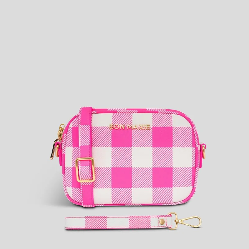 Mini Sidekick Wallet Crossbody Bag -- Neon Pink Gingham