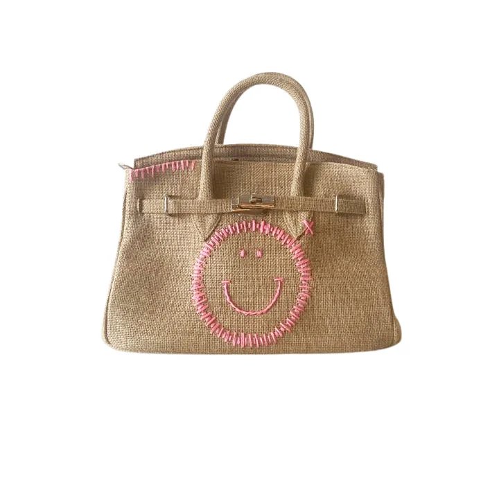 24H Birkin Style Jute with Smiley