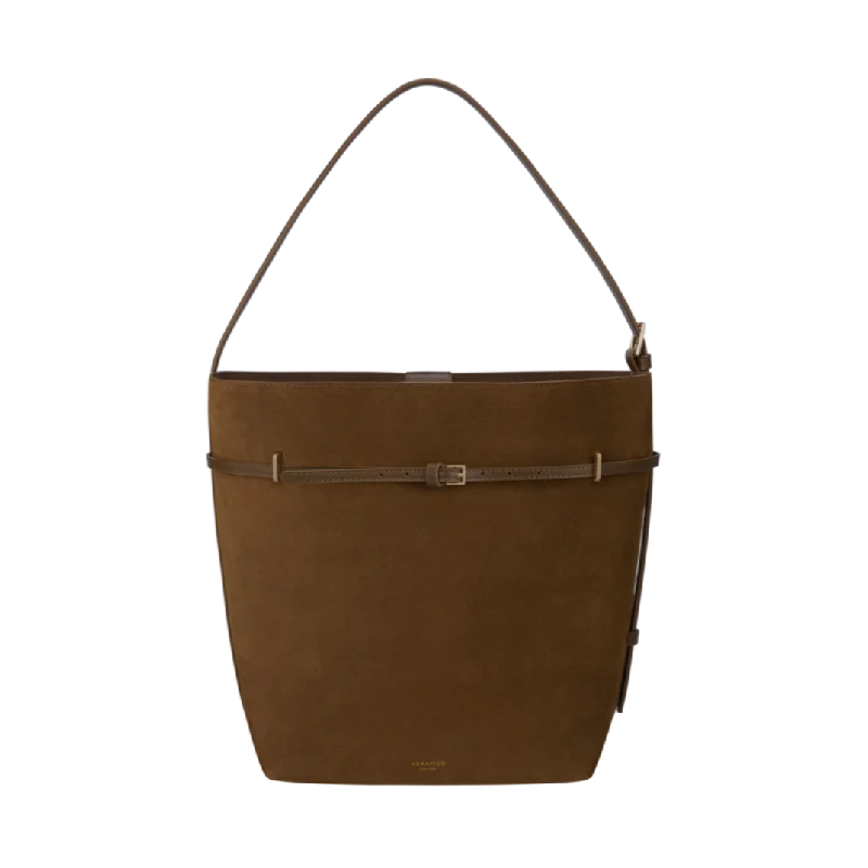 Toffee Suede Belted Tote Bag