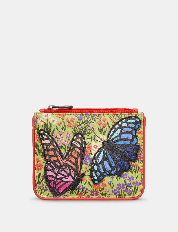 Beautiful Butterflies Zip Top Leather Purse