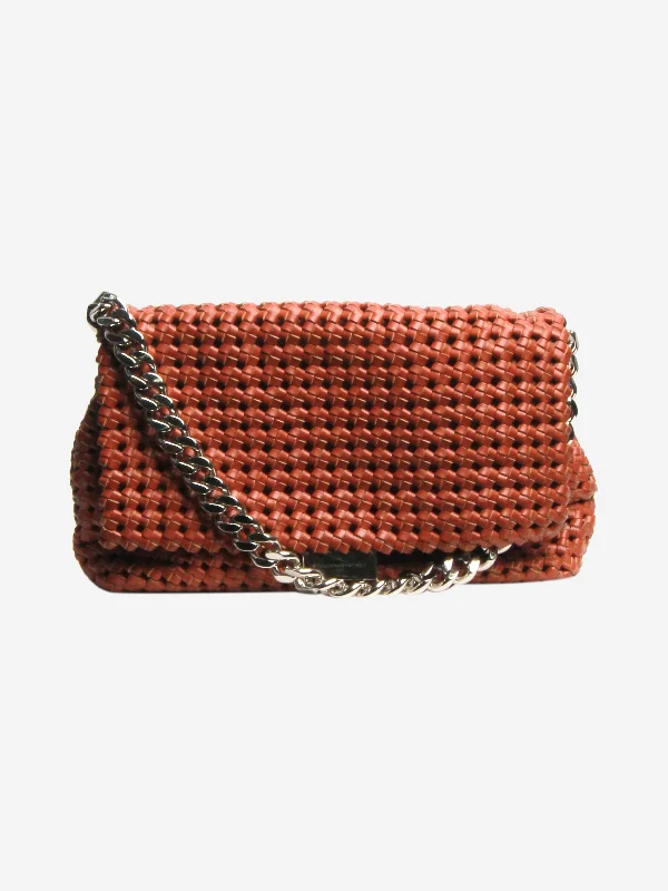 Tan woven faux-leather shoulder bag