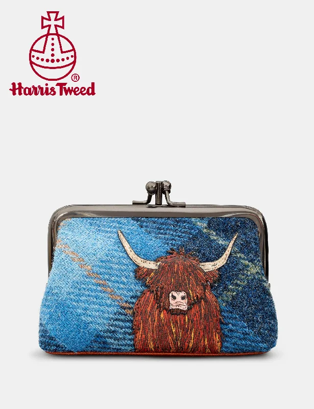 Highland Cow Harris Tweed & Leather Aubrey Frame Purse