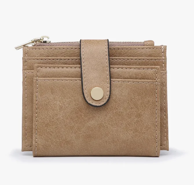 Jen and Co Taupe Sam Mini Snap Card Wallet