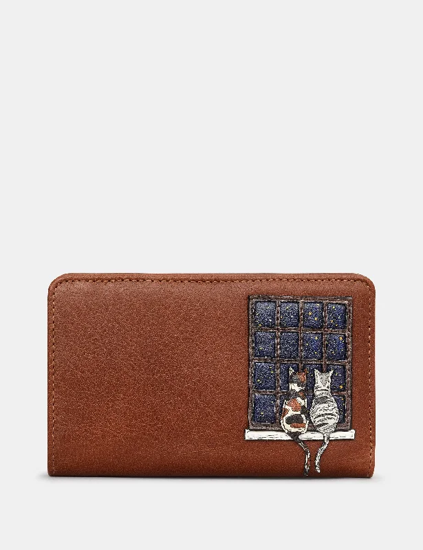 Midnight Cats Brown Leather Oxford Purse