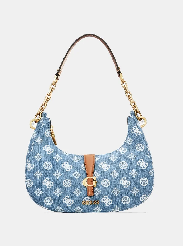 Denim Logo Kuba Top Zip Shoulder Bag