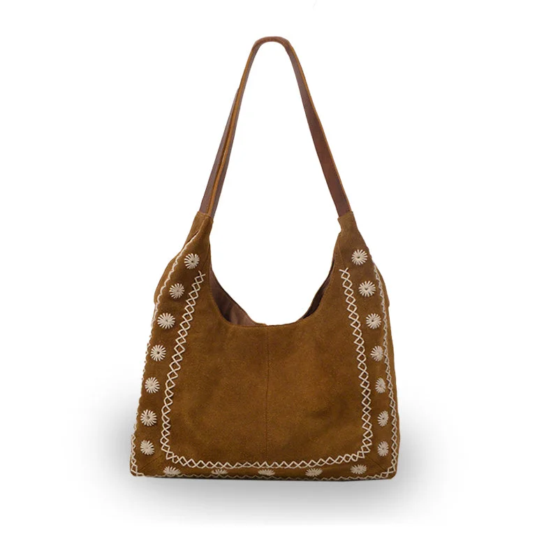 Phoebe Embroidered Suede Tote