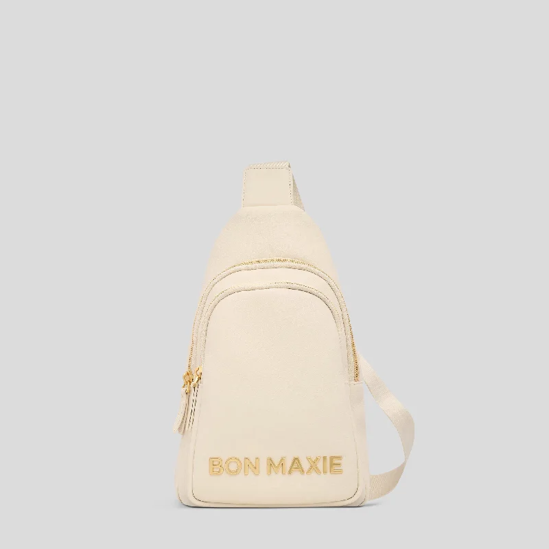 Multiwear Leather Sling Bag -- Cream Bold Logo