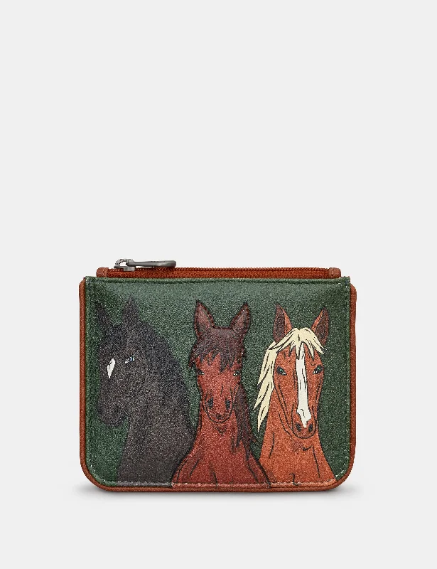 Herd of Horses Zip Top Leather Purse